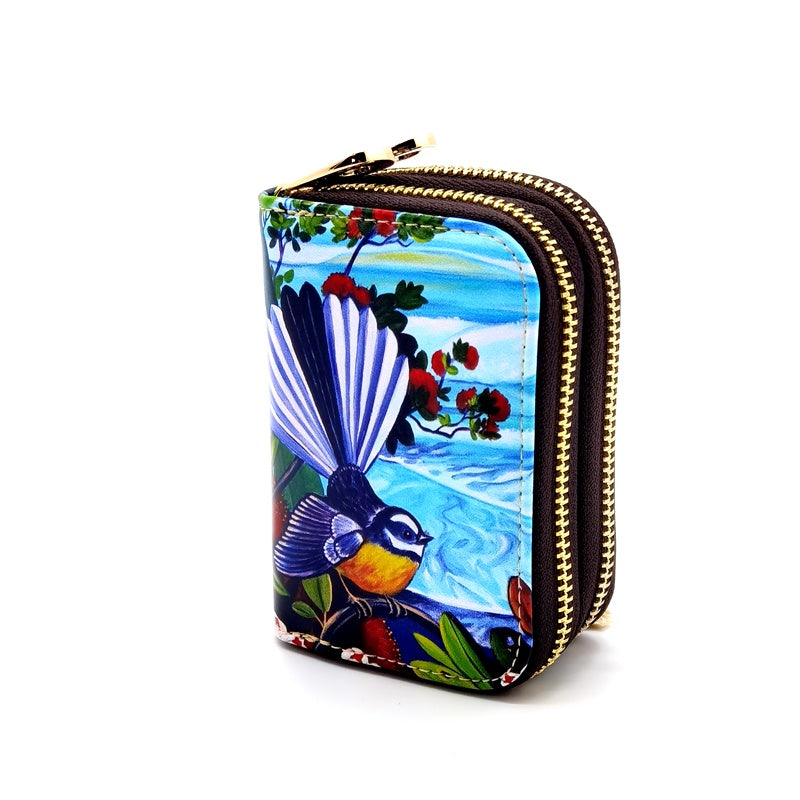 Fantail Birds on Coast - Double Zipped Card Holder Wallet