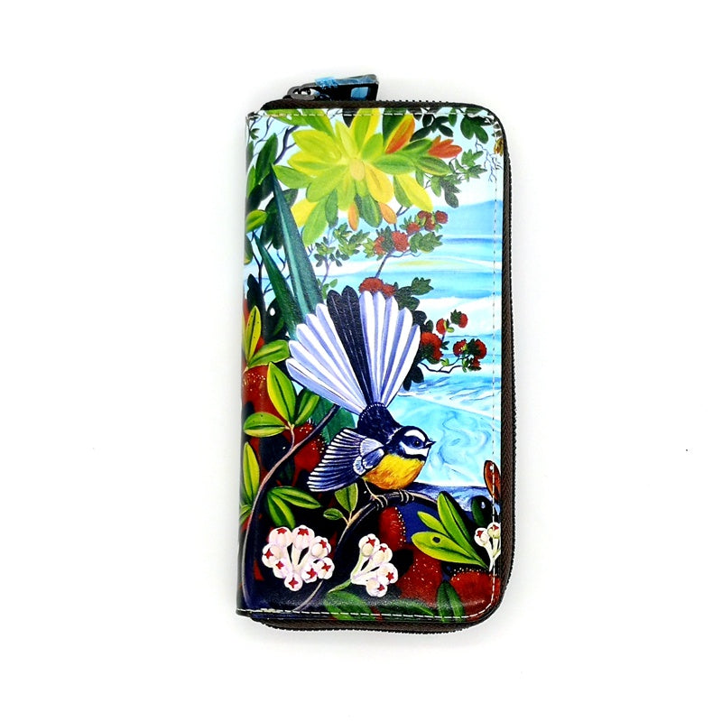 Fantail Birds on Coast - Zip Around Long Wallet