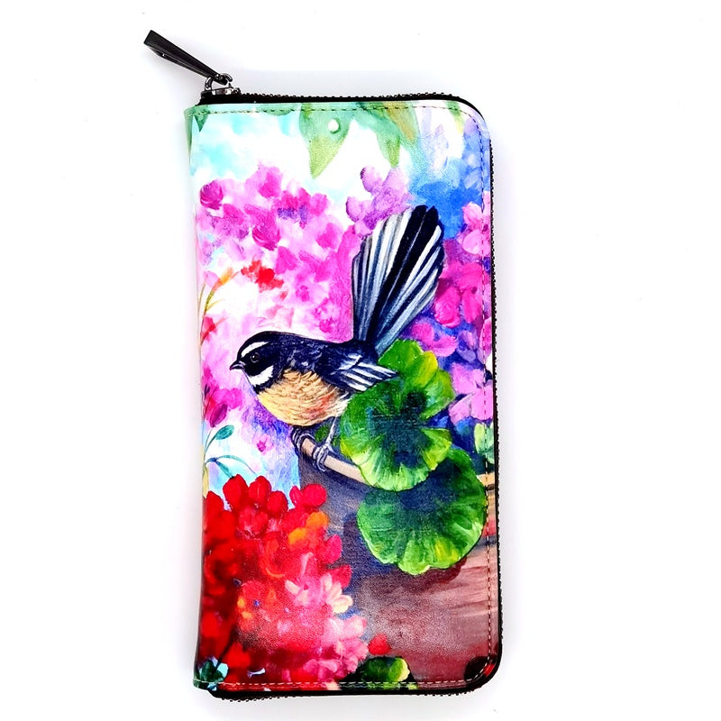 Fantail Birds on Pot - Zip Around Long Wallet