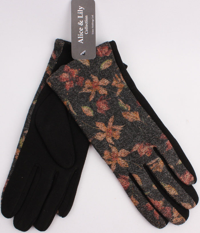 Floral Gloves Black