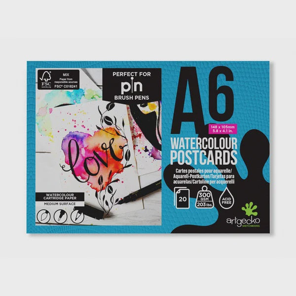 Artgecko Pro Marker Watercolour Postcards A6 20 Sheets 300gsm White Paper