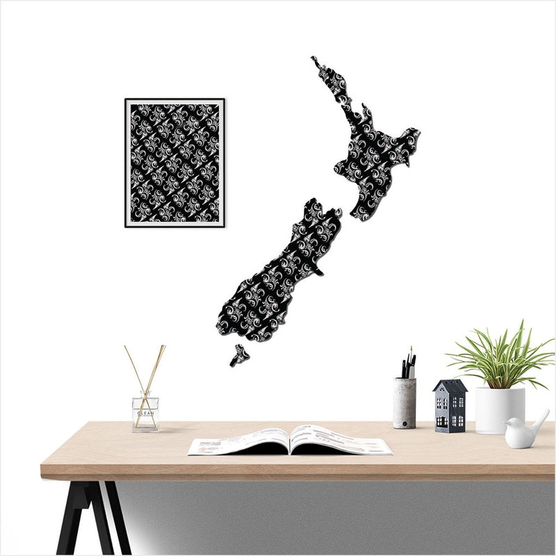 NZ Map - Black Fern Pattern