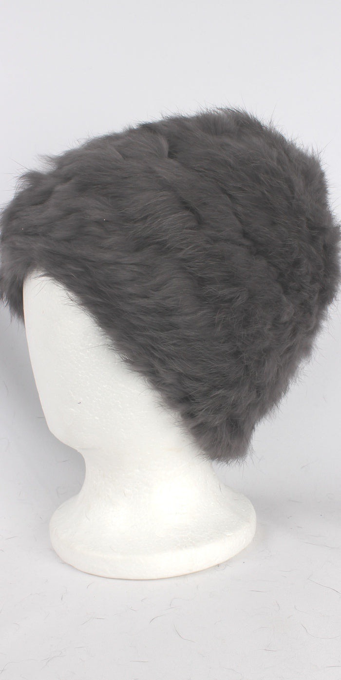 Rabbit Fur Beanie Grey