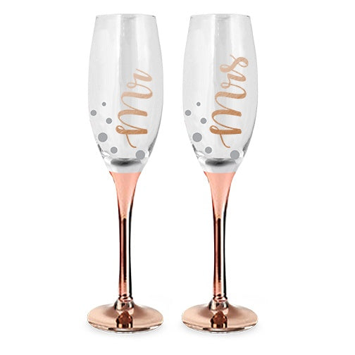 Mr & Mrs Rose Gold Champagne Glass Set
