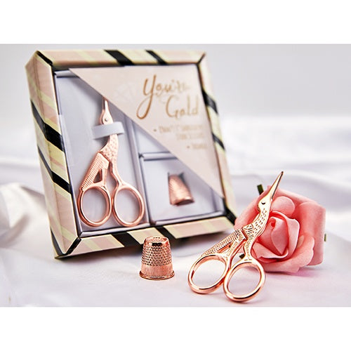Rose Gold Stork Scissor and Thimble Gift Set