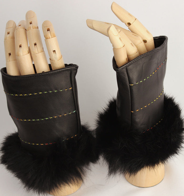 Fingerless Leather Gloves with Fur Cuff