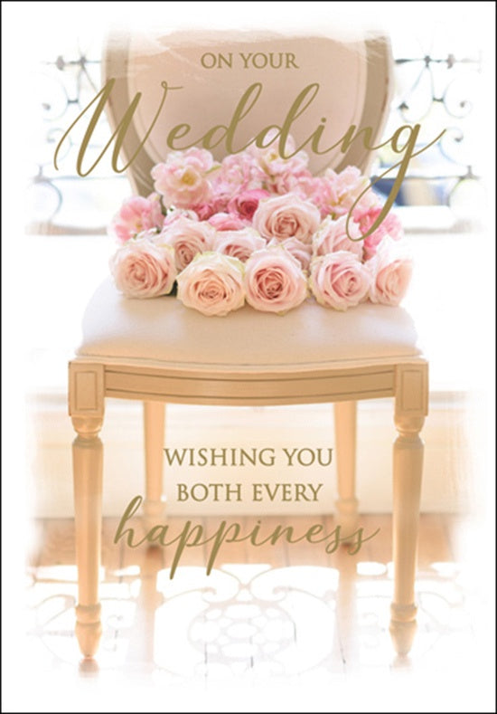 Gift Card - Wedding Card Pink Roses on Chair