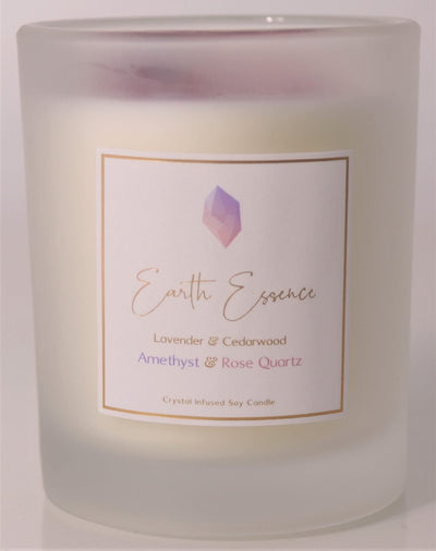 Crystal Candle - Rose Quartz & Amethyst - Lavender & Cedarwood
