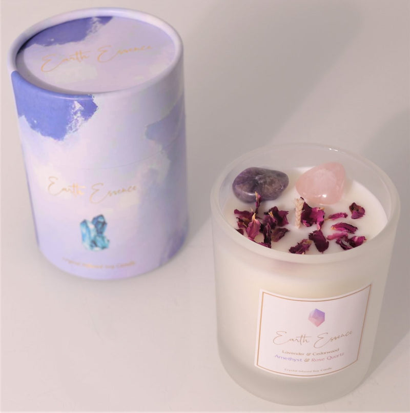 Crystal Candle - Rose Quartz & Amethyst - Lavender & Cedarwood