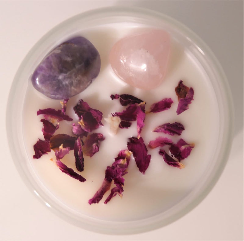 Crystal Candle - Rose Quartz & Amethyst - Lavender & Cedarwood