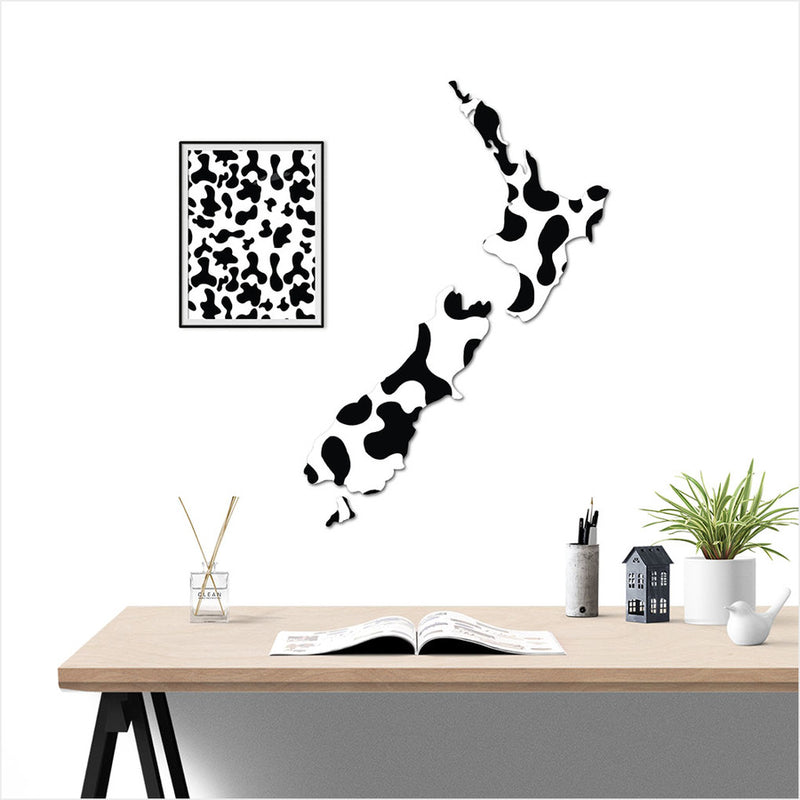 NZ Map Small - Cow Pattern