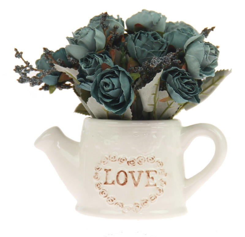 Roses in Watering Can Blue