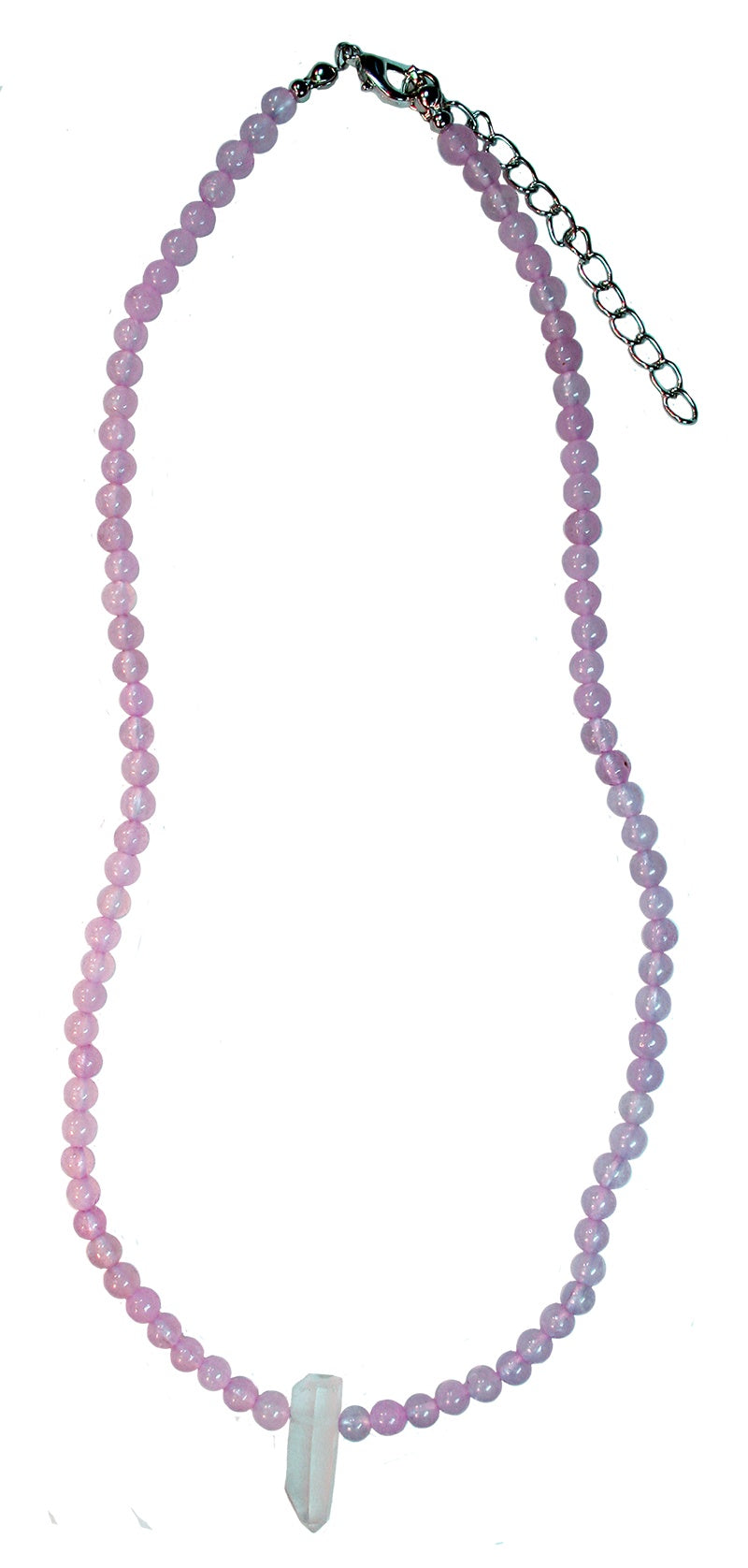 Rose Quartz Beaded Choker with Rough Clear Crystal Point