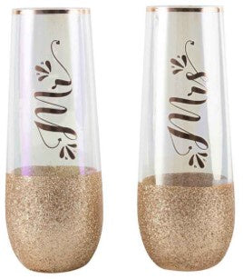 Mr & Mrs Glitteratti Stemless Champagne Glass Set