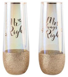 Mr & Mrs Right Glitteratti Stemless Champagne Glass Set