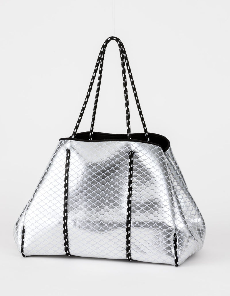 Neoprene Tote Silver with White Scales