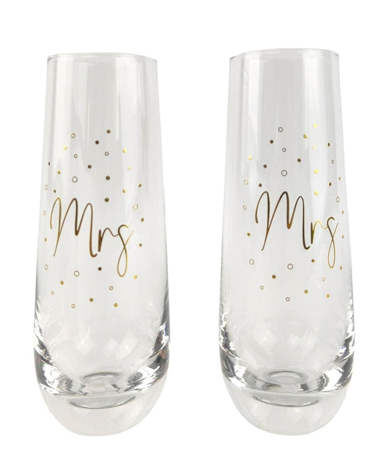 Mrs & Mrs Stemless Champagne Glasses Set