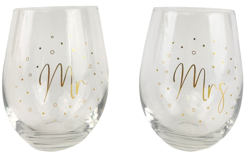 Mr & Mrs Stemless Wine Glasses Set
